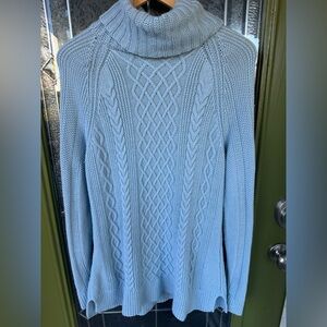 Women’s Medium Blue Thick Cable Knit Long Sleeve Mini Dress Wool Cashmere Cotton